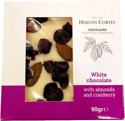 Λευκή Σοκολάτα με Αμύγδαλα & Cranberry 90γρ - Hernan Cortes — Παντοπώλειο